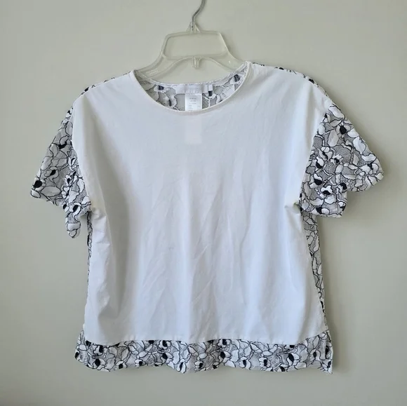 ANNE FONTAINE | Top White Cotton Black Lace Sheer Back Sz 40 - Picture 2 of 7